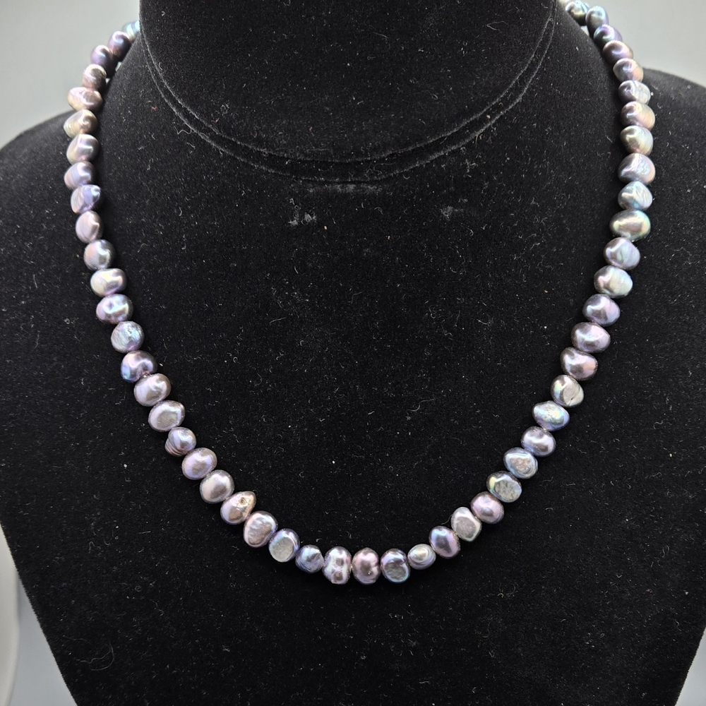Genuine Pearl Necklace Sterling Silver Clasp Gorgeous Lustre 15" Long